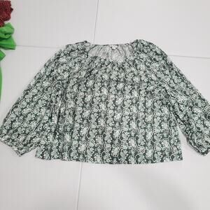 J Crew Shirt Womens XXL Green Floral Balloon Sleeve Scoop Neck Stretch Blouse